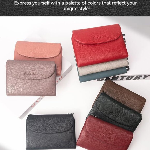 Women's Leather Wallet Large Capacity Bifold Card Holder Zipper Coins Red - Picture 6 of 7